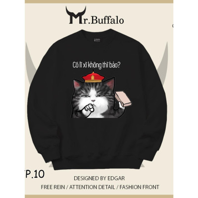 Áo Sweater tết Mèo xin lì xì size 40kg tới 100kg Mr.Buffalo