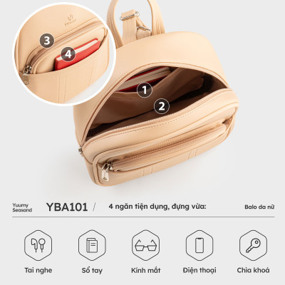 Balo Yuumy ( Thời trang nữ họa tiết đường kẻ ô vuông cỡ trung - Balo da Seasand YBA101 )