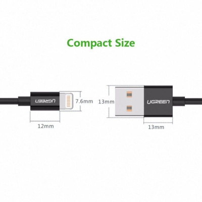 Ugreen UG80822US155TK 1M màu đen cáp Lightning ra USB có chíp MFI chính hãng - HÀNG CHÍNH HÃNG