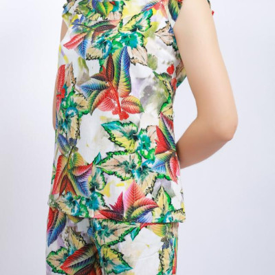 Bộ mặc nhà lanh (tole) Vicci BS3D.069.16 quần short vải Thái 3D cao cấp họa tiết lá nhiều màu