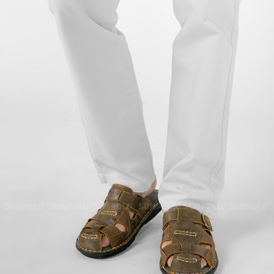 Dép rọ Dép bít mũi nam da bò SUNPOLO ABI019 phiên bản nâu đặc biệt