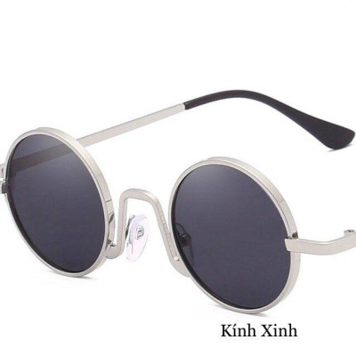 Kính mát Mắt tròn ulzzang retro cao cấp - Mắt tròn siêu nhỏ (Mắt Đen Viền Bạc)