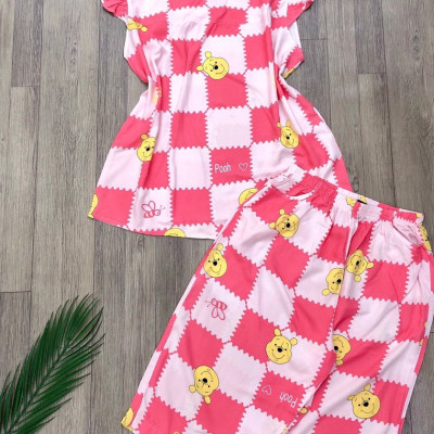 Đồ bộ nữ, đồ ngủ mặc nhà lửng tay cánh tiên vải lanh mềm ,mát BL 183 họa tiết dễ thương size 45-70kg.