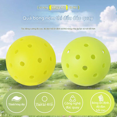 Bóng pickleball chuẩn thi đấu, loại bóng đúc liền khối, 40 lỗ, 26 gram, đường kính 74mm, độ nảy ổn định, độ bền cao