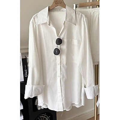 Áo sơ mi nữ chất Linen dài tay form rộng ulzzang kiểu hàn basi c nhiều màu dễ phối đồ ( SẴN HÀNG )