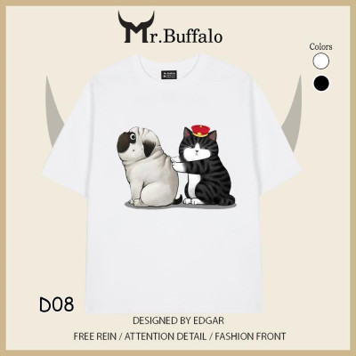 Áo Thun Mr.Buffalo đôi, cặp Tshirt Cotton 100% Unisex Form Oversize Local Brand D07D08