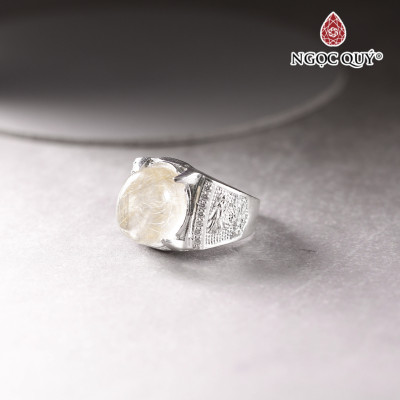 Nhẫn bạc nam mặt đá thạch anh Tóc vàng 14x11mm Ni19 mệnh thủy, kim - Ngọc Quý gemstones