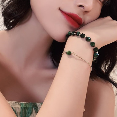 Combo 2 Lắc tay Ngọc Lục bảo, Chất liệu Đá Thạch Anh Ngọc Lục (Quart Group), cỡ hạt 7-8li, Kèm bản Photocopy KIỂM ĐỊNH ĐÁ QUÝ TẠI SJC – MS G87695 -  kèm hộp đựng Hoa Hồng, mẫu CrownX.436B.2