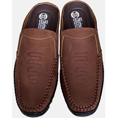 Dép bít mũi nam Trường Hải da bò cao cấp đế cao su màu vàng bò BM215