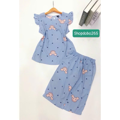 Đồ bộ nữ,đồ ngủ mặc nhà lửng tay cánh tiên vải lanh mềm,mát BL 169 hoạ tiết dễ thương size 45-70kg.