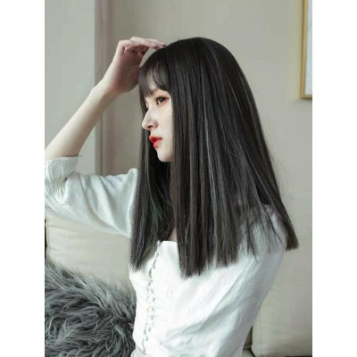 Tóc giả nguyên đầu tóc thẳng lửng line xám - Tặng lưới chùm tóc