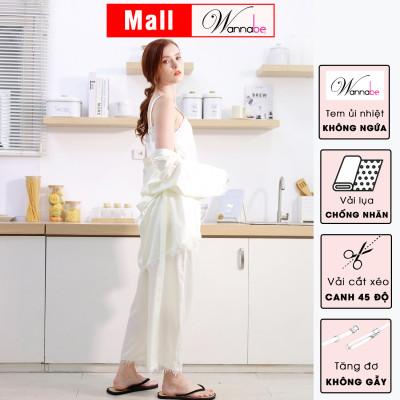 Đồ bộ mặc nhà WANNAB BDS37 đồ bộ quần dài 3 món gồm quần dài, áo, áo khoát kiểu dáng thanh lịch sang trọng quý phái