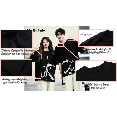 Áo Thun Đôi, Cặp Mr.Buffalo tim love Tshirt Cotton 100% có bigsize Unisex Local Brand B17