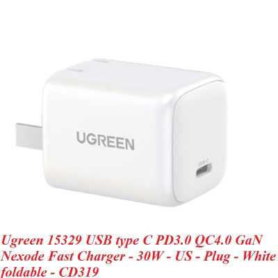 Ugreen UG15329CD319TK 30W Bộ sạc nhanh Nexode GaN USB Type-C PD3.0 qc4.0 Màu Trắng chuẩn cắm US - HÀNG CHÍNH HÃNG