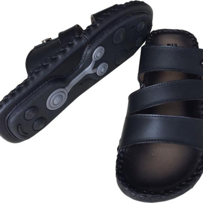 Dép nam quai ngang TRƯỜNG HẢI đế âm ba quai da bò thật mặt đế cao su chống mòn không trơn THQN499