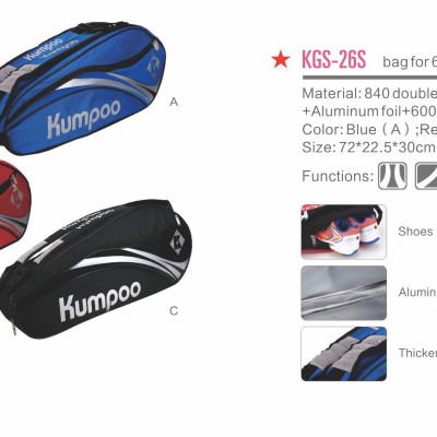 Túi đựng vợt cầu lông Kumpoo, bao vợt dài kumpoo 3 ngăn KGS-26S, chống nước, ngăn đựng giày riêng biệt, hàng công ty