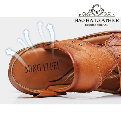 Dép nam quai hậu da bò thật BHD9808 Dép sandals nam quai ngang