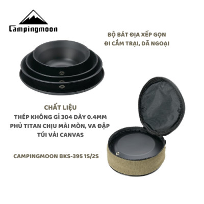 Set bát đĩa dã ngoại cho 1, 2 người Inox 304 mạ titanium đen Campingmoon BKS395-1S/ BKS395-2S