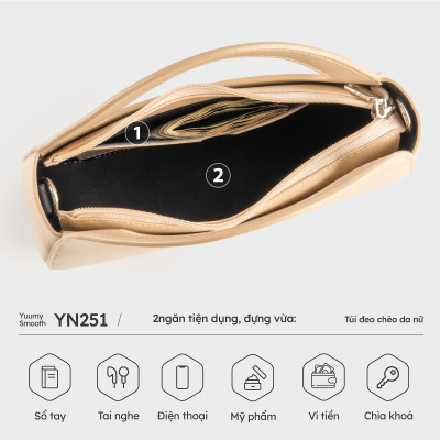 Túi Yuumy ( Thời trang nữ dáng bầu size 23 - Túi đeo chéo da Smooth YN251 )