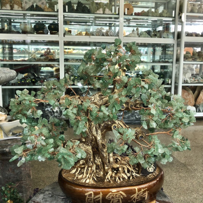 Cây Tài Lộc bonsai phong thủy đá thạch anh dâu tây xanh - Cao 40 cm