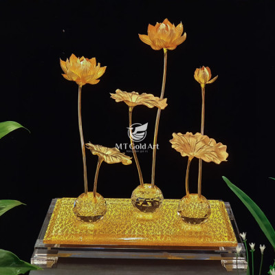 Hồ hoa sen dát vàng (29x16x39cm) MT Gold Art- Hàng chính hãng, trang trí nhà cửa, quà tặng dành cho sếp, đối tác, khách hàng, sự kiện. 