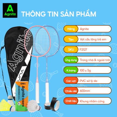 Bộ 2 vợt cầu lông TRẺ EM - HỌC SINH cao cấp Agnite chính hãng, nhẹ, bền, đẹp - tặng kèm hộp cầu, túi cầu và quấn cán vợt