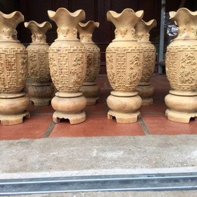 Cặp lục bình trạm khắc tứ quý phong thủy hút tài lộc ,bằng gỗ bách xanh thơm nức kt cao30×10cm