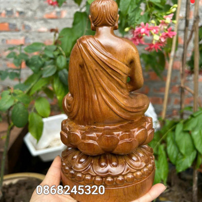 Tượng phật bổn sư thích ca mẫu ni bằng gỗ bách xanh thơm ngọt kt 20×12cm 