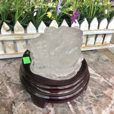 Tượng Cóc Ba Chân, Cóc Ngậm Tiền, Thiềm Thừ phong thủy chiêu tài lộc đá thạch anh trắng - Nặng 1,37 kg