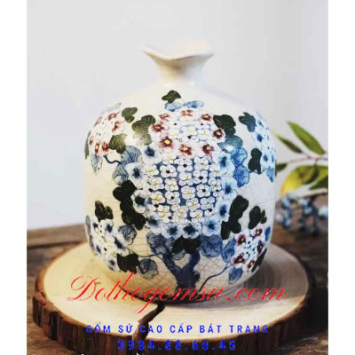 Bộ 03 bình hút tài lộc Bát Tràng men rạn vẽ hoa các mẫu