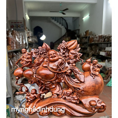 Tượng phật di lặc kéo  bao vàng bằng  gỗ  hương đá  kt 30x25x12cm