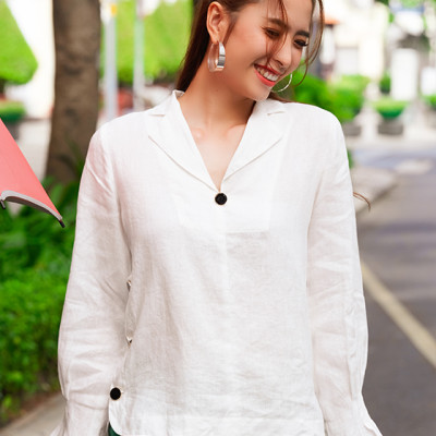 Áo Cổ Ve Linen Vinca TOP148 Thời trang thiết kế Hity