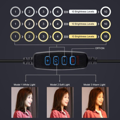 Đèn livestream hình tròn Puluz 10,2 inch 80 bóng ánh sáng với sạc USB thay đổi 3 màu