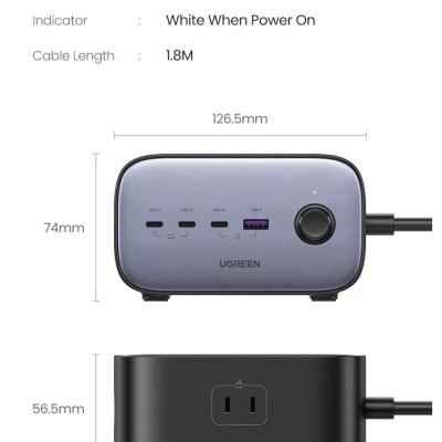 Ugreen UG40896CD270TK 100W Màu Xám Bộ sạc DigiNest Pro gồm 3 cổng USB-C và 1 cổng USB-A chuẩn cắm US - HÀNG CHÍNH HÃNG