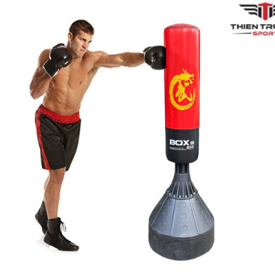 Trụ đấm đá Boxing G075 cao 160cm, đế đối trọng từ nhựa ABS dùng nước hoặc cát đổ vào để giữ thân bao khi tập.