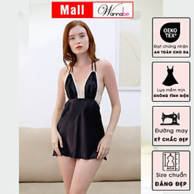 Đầm ngủ WANNABE DNS60 váy ngủ 2 dây cut-out khoe lưng trần sexy thắt nơ xinh xắn mang lại vẻ quyến rủ cho người mặc