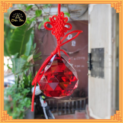 Quả cầu treo pha lê phong thuỷ đa giác nhiều màu có dây treo tâm kết 