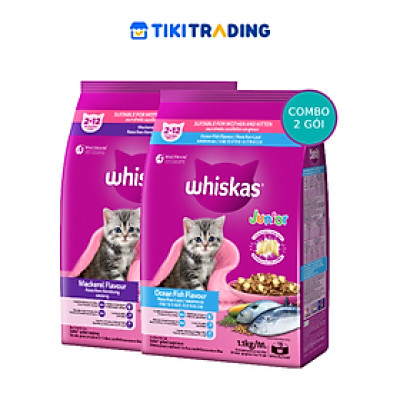 [Bộ 2] Thức Ăn Cho Mèo Con Whiskas Junior 2-12 Months Vị Cá Thu & Cá Biển (Mix Vị) 1.1kg/Túi