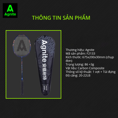 Vợt cầu lông siêu nhẹ khung carbon cao cấp Agnite - Kèm bao đựng cao cấp - 1 chiếc - Hàng chính hãng - F2115