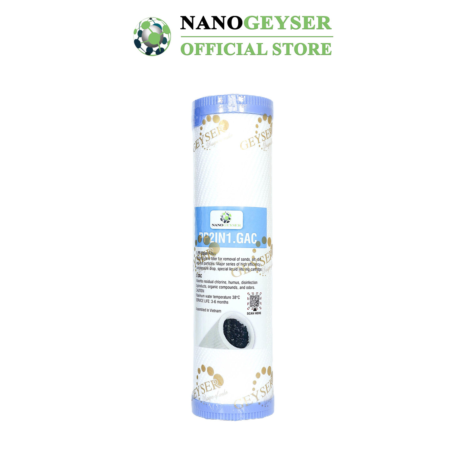 Bộ 2 lõi lọc nước 12 dùng cho các dòng máy NANO và UF, Lõi PP.2IN1.GAC, Cation - Hàng Chính Hãng