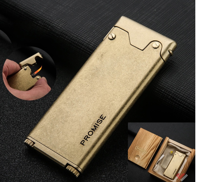 Vỏ Hột Quẹt Bật Lửa Xăng Đá Promise BNC-007Y Kiểu Dáng Độc Lạ Siêu Mỏng Cao Cấp - Dùng Xăng Bấc Đá