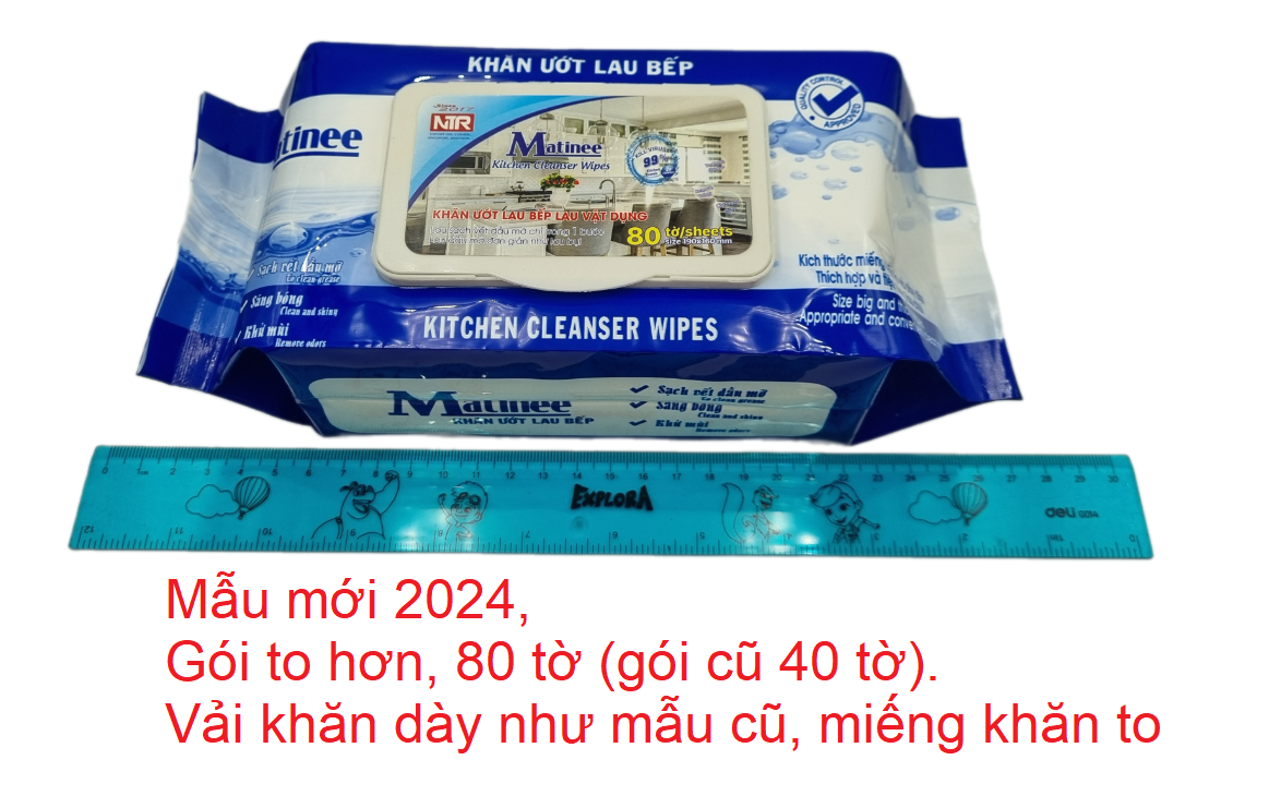 Thùng 5 Gói Khăn Ứớt Lau Bếp Matinee gói mới 80 tờ khăn to và dày giá không đổi