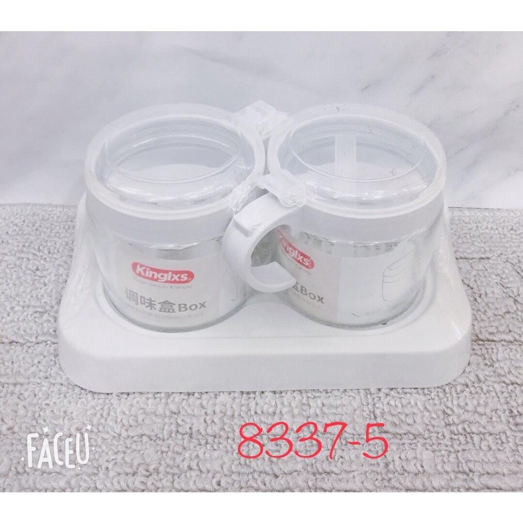 Bộ 3 hũ đựng gia vị thủy tinh Kinglxs cao cấp có khay ( giao ngẫu nhiên )