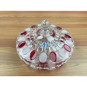 Khay đựng mứt tết thủy tinh họa tiết hoa đỏ