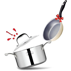 Bộ nồi Inox 3 lớp cao cấp đáy liền Elmich Tri-Max XS và chảo nhôm chống dính đường kính 20cm - Hàng chính hãng