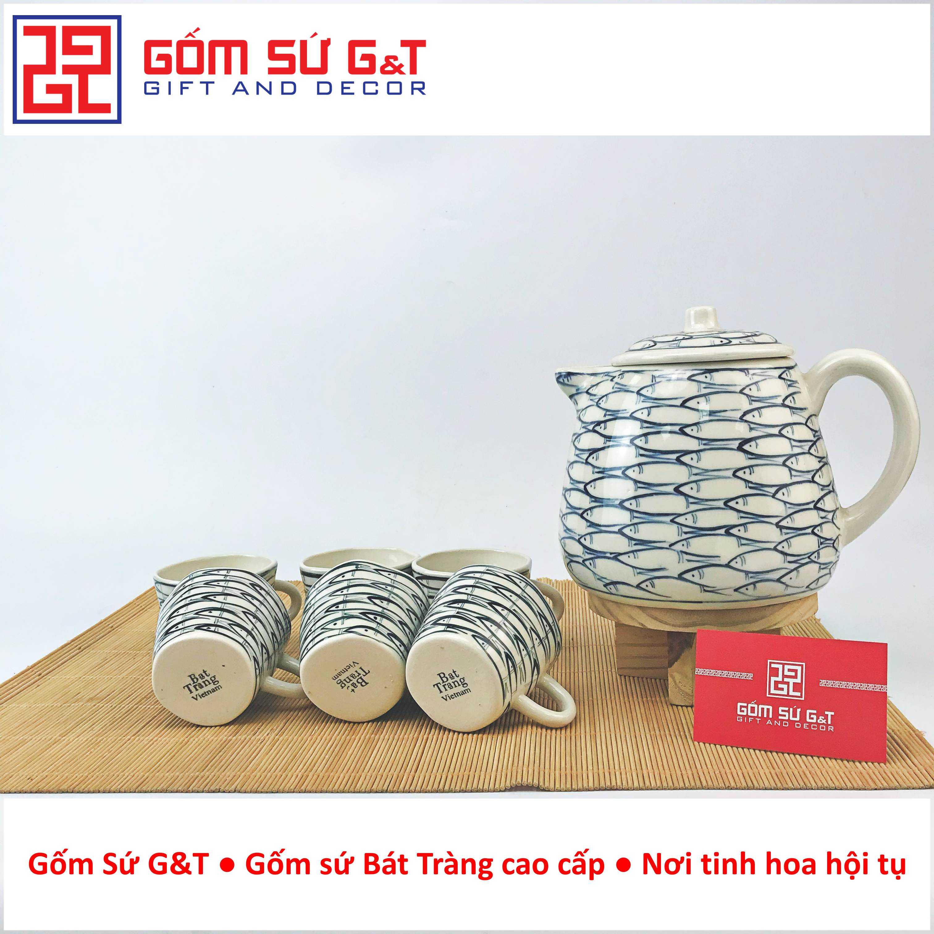 Bộ tích trà vẽ cá đàn Gốm Sứ G&T