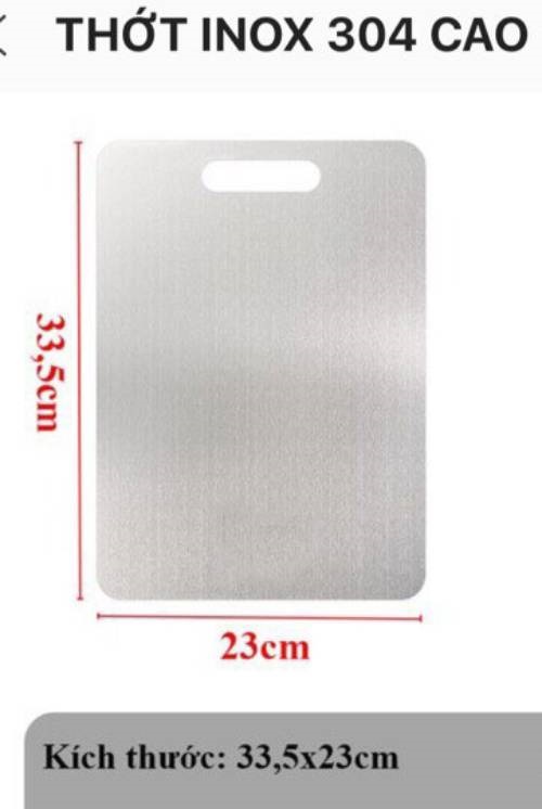 Thớt Inox 304 Cao Cấp KHông Gỉ- Size 33,5x23cm , Kháng Khuẩn, Chống Ẩm Mốc, Thớt Nhà Bếp- Hàng Loại 1. Chính Hãng