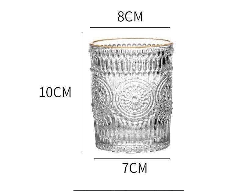 BỘ 6 CỐC THỦY TINH CHỊU NHIỆT CAO CẤP UỐNG NƯỚC HOA VĂN TRỐNG ĐỒNG DẬP NỔI - ANTH674