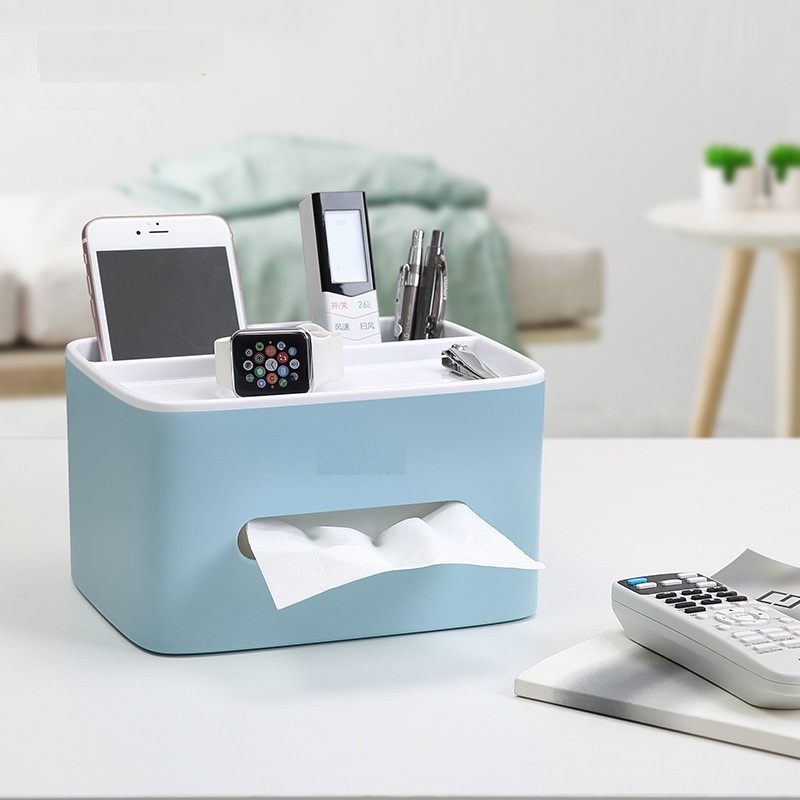 Hộp đựng giấy ăn để bàn có thêm 2 ngăn đựng đồ - màu sắc giao ngẫu nhiên