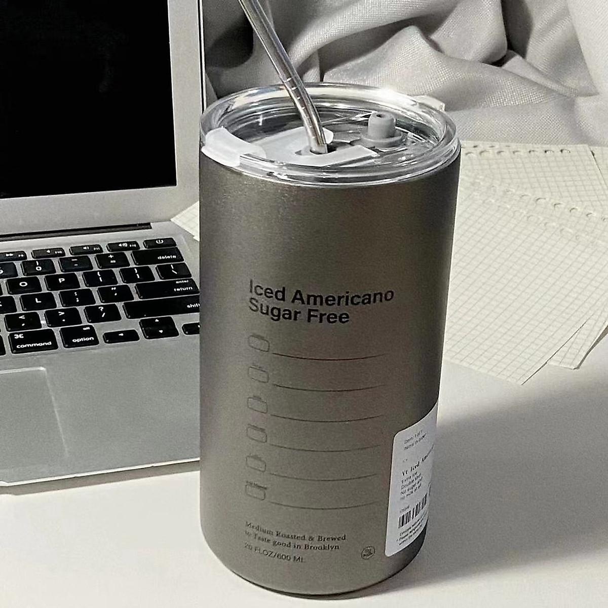 Cốc Giữ Nhiệt Inox 304 Ly Uống Coffee 600ML Kèm Ống Hút Tiện Lợi Ly Giữ Nhiệt Iced Americano